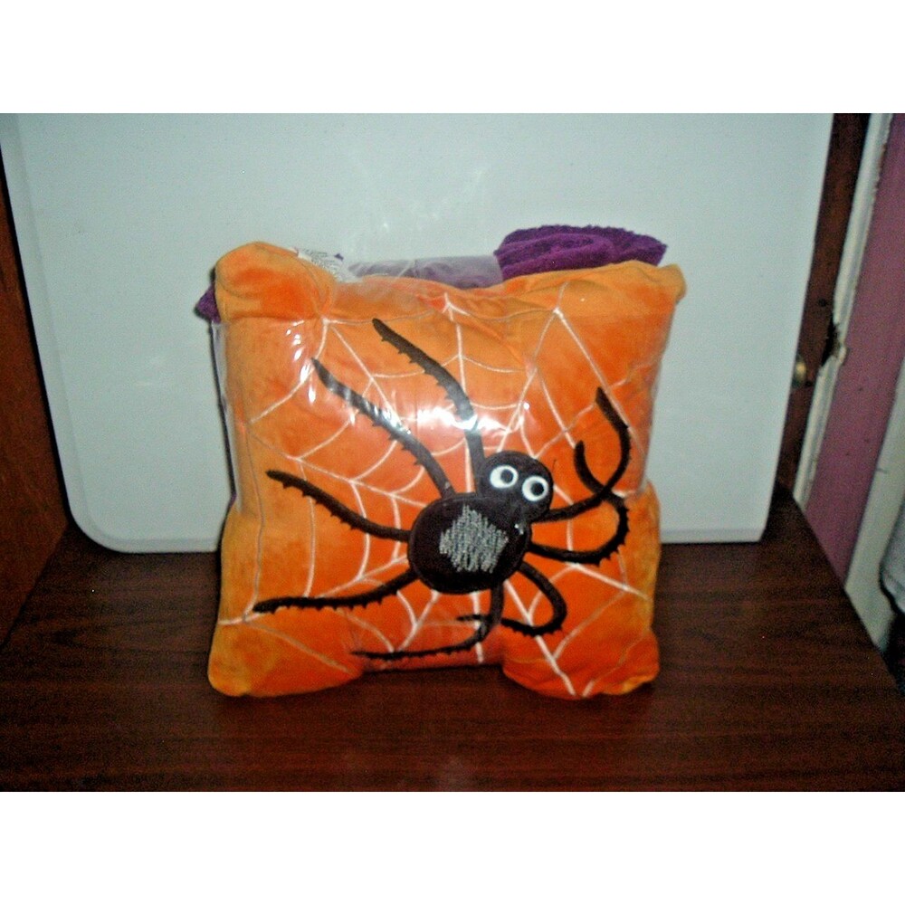 New Halloween Pillow 14" by 14" and Throw Cover 50" by 60" Set Spider and Web